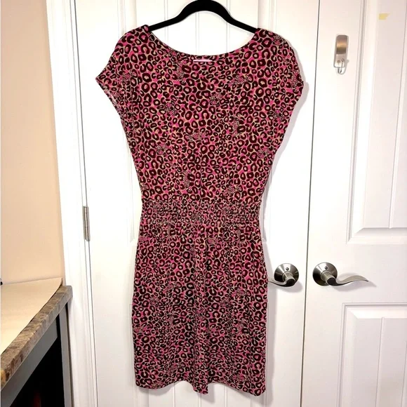 Lilly Pulitzer Sadie Leopard Cap Sleeve Dress Pink Brown Size Medium - Picture 1 of 10